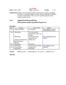 Quadratic Equations and Binomial Square Theorem Lesson Plan Quadratic Equations and Binomial Square Theorem Lesson Plan