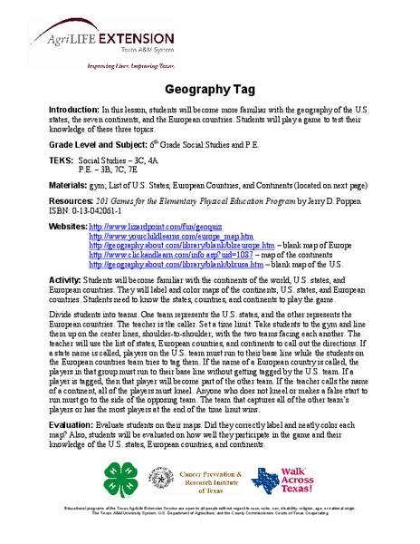 Geography Tag Lesson Plan Geography Tag Lesson Plan