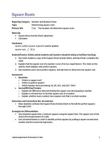 Square Roots Lesson Plan Square Roots Lesson Plan