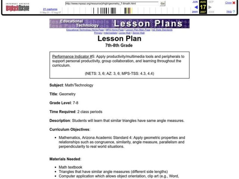 Geometry Lesson Plan Geometry Lesson Plan