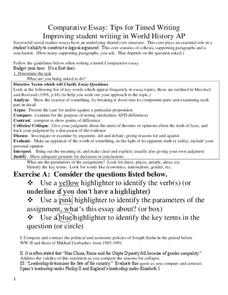Comparative Essay: Tips for Timed Writing Handout Comparative Essay: Tips for Timed Writing Handout