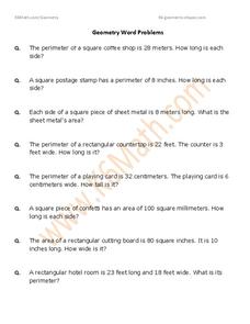 Geometry Word Problems Worksheet Geometry Word Problems Worksheet