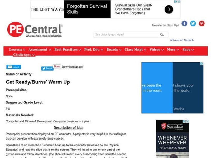 Get Ready/Burns' Warm Up Lesson Plan Get Ready/Burns' Warm Up Lesson Plan