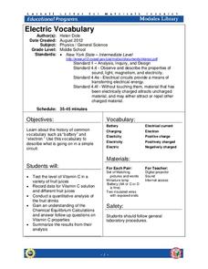 Electric Vocabulary Lesson Plan Electric Vocabulary Lesson Plan