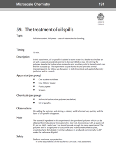 The Treatment of Oil Spills—Microscale Chemistry Activity The Treatment of Oil Spills—Microscale Chemistry Activity