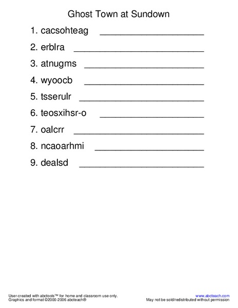 Ghost Town at Sundown Worksheet Ghost Town at Sundown Worksheet