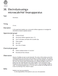 Electrolysis Using a Microscale Hoffman Apparatus—Microscale Chemistry Lab Resource Electrolysis Using a Microscale Hoffman Apparatus—Microscale Chemistry Lab Resource