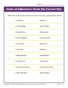 Order of Adjectives: Circle the Correct One Worksheet Order of Adjectives: Circle the Correct One Worksheet
