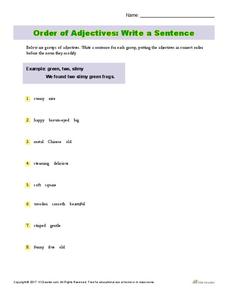 Order of Adjectives: Write a Sentence Worksheet Order of Adjectives: Write a Sentence Worksheet