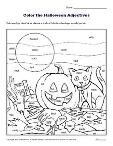 Color the Halloween Adjectives Worksheet Color the Halloween Adjectives Worksheet