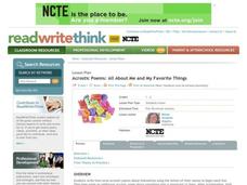 Acrostic Poems: All About Me and My Favorite Things Lesson Plan Acrostic Poems: All About Me and My Favorite Things Lesson Plan