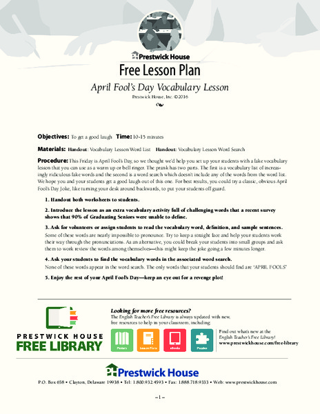 April Fool’s Day Vocabulary Lesson Lesson Plan April Fool’s Day Vocabulary Lesson Lesson Plan