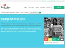 Giving Generously Lesson Plan Giving Generously Lesson Plan