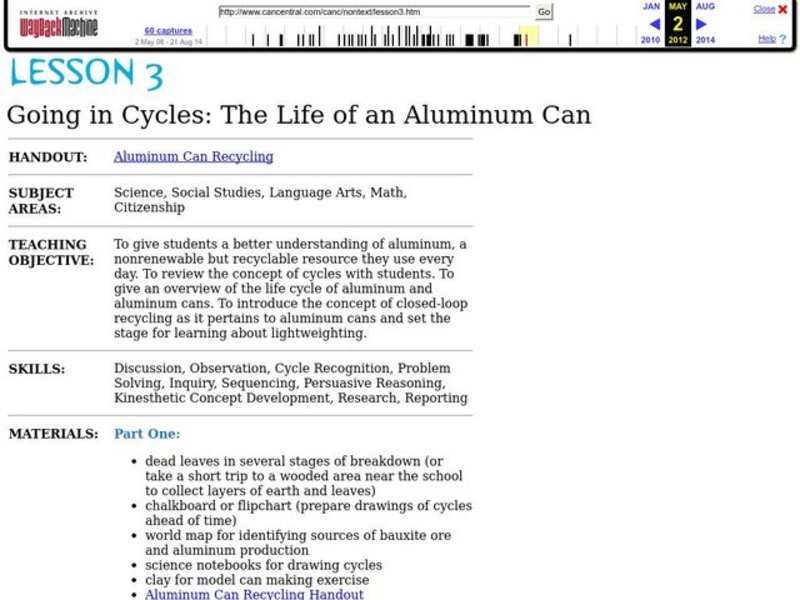 Going in Cycles: The Life of an Aluminum Can Lesson Plan Going in Cycles: The Life of an Aluminum Can Lesson Plan