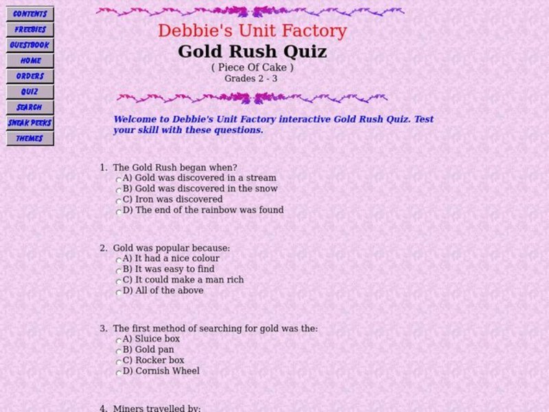Gold Rush Quiz Lesson Plan Gold Rush Quiz Lesson Plan