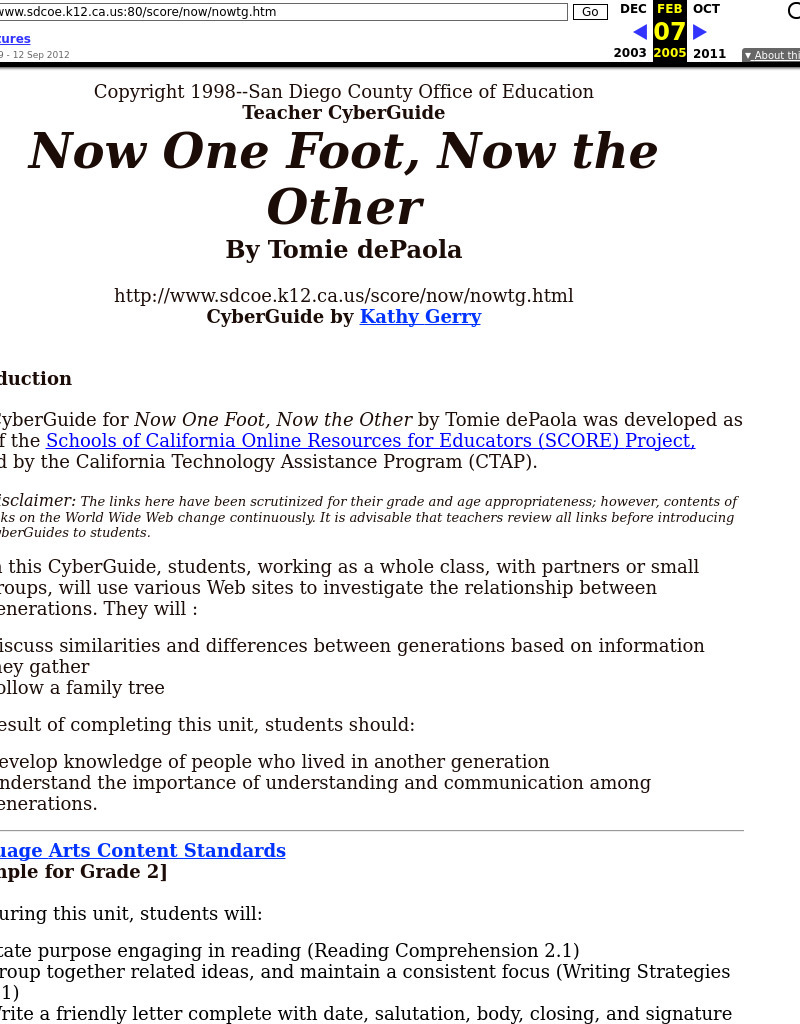 Now One Foot, Now the Other Lesson Plan Now One Foot, Now the Other Lesson Plan