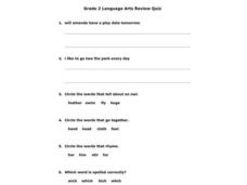 Grade 2 Language Arts Review Quiz Worksheet Grade 2 Language Arts Review Quiz Worksheet