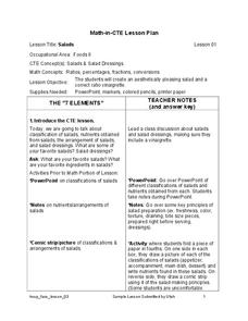 Salads Lesson Plan Salads Lesson Plan