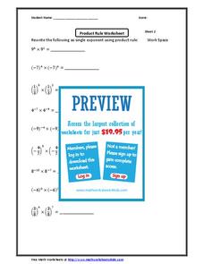 Product Rule Worksheet Product Rule Worksheet