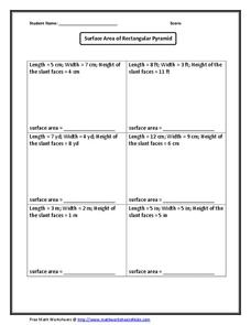 Finding the Surface Area of Six Rectangular Pyramids Worksheet Finding the Surface Area of Six Rectangular Pyramids Worksheet