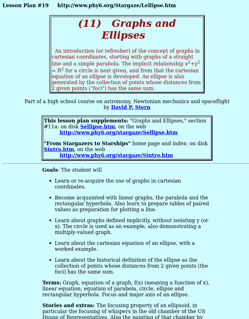 Graphs And Ellipses Lesson Plan Graphs And Ellipses Lesson Plan
