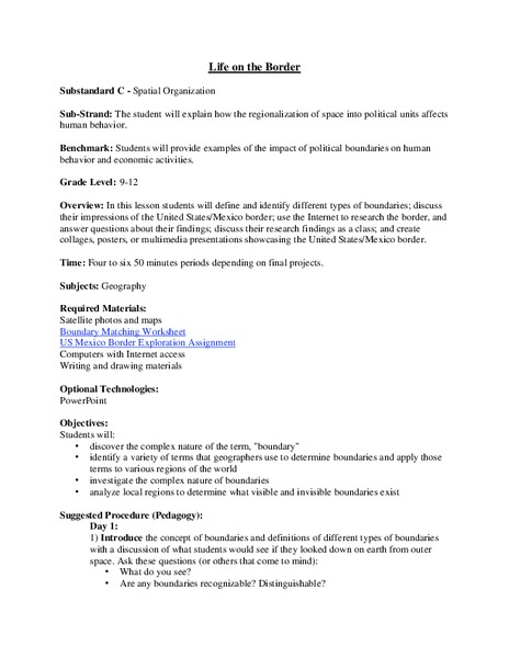 Life on the Border Lesson Plan Life on the Border Lesson Plan
