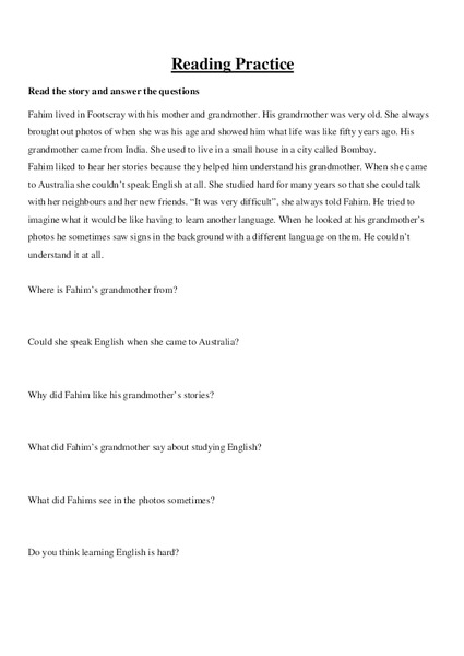 Reading Practice Lesson Plan Reading Practice Lesson Plan