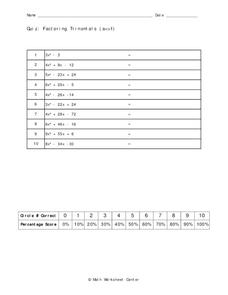 Factoring Trinomials Worksheet Factoring Trinomials Worksheet