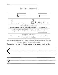 Letter Homework: Kk Worksheet Letter Homework: Kk Worksheet