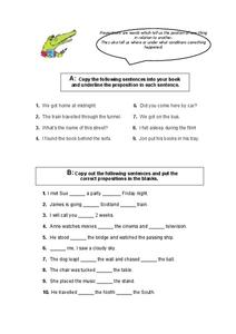 Prepositions Worksheet Prepositions Worksheet