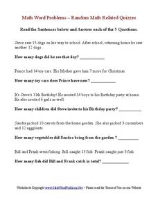 Addition word problems Worksheet Addition word problems Worksheet