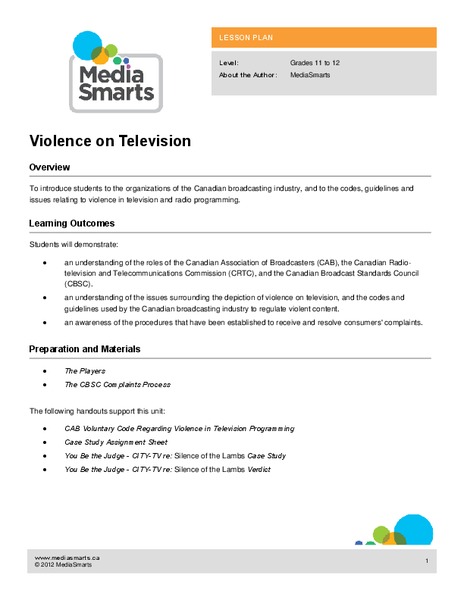 Violence on Television Lesson Plan Violence on Television Lesson Plan