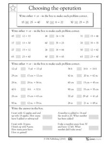 Choosing the Operation: Add or Subtract Worksheet Choosing the Operation: Add or Subtract Worksheet