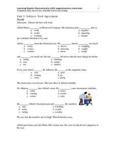 Subject Verb Agreement: Health - ELL Worksheet Subject Verb Agreement: Health - ELL Worksheet