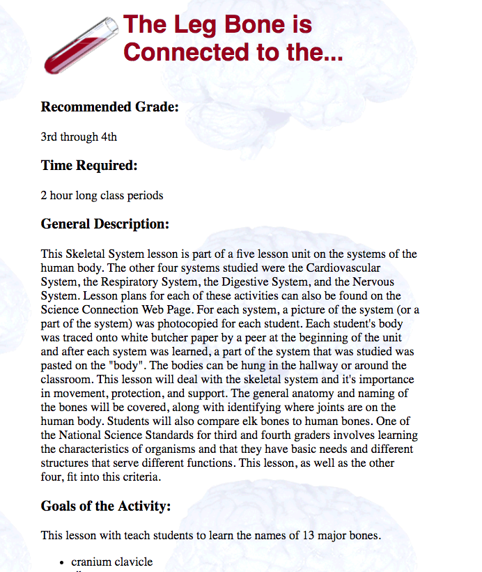 The Leg Bone Is Connected to The... Lesson Plan The Leg Bone Is Connected to The... Lesson Plan