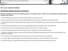 Identifying Unbalanced Parts of Sentences Worksheet Identifying Unbalanced Parts of Sentences Worksheet