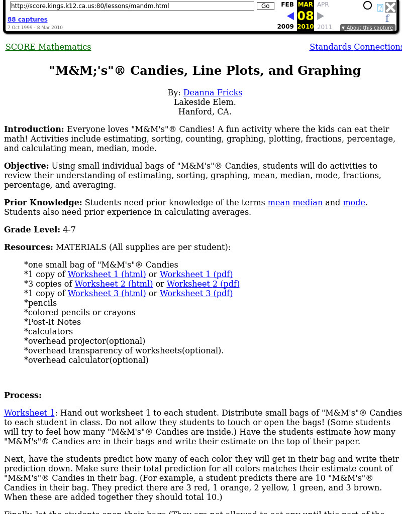 M&Ms; Line Plots and Graphing Lesson Plan M&Ms; Line Plots and Graphing Lesson Plan