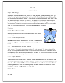 Zach’s Lie: Anticipation Guide Lesson Plan Zach’s Lie: Anticipation Guide Lesson Plan
