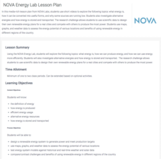 NOVA Energy Lab Lesson Plan Lesson Plan NOVA Energy Lab Lesson Plan Lesson Plan