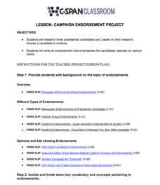 Campaign Endorsement Project Lesson Plan Campaign Endorsement Project Lesson Plan