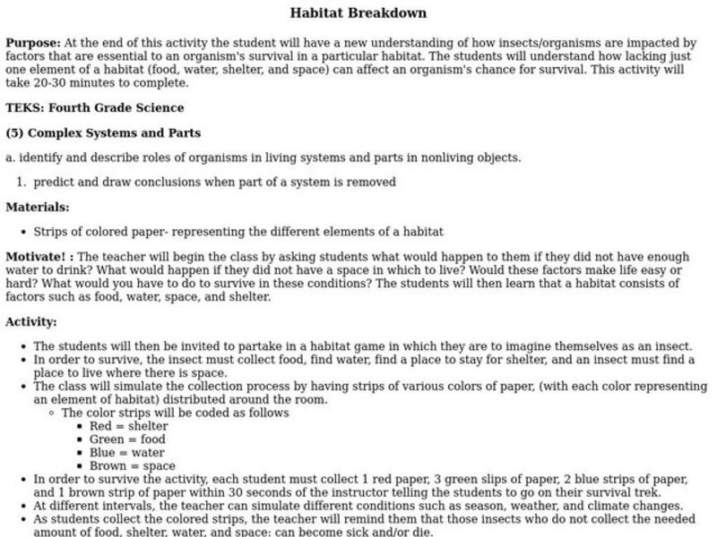 Habitat Breakdown Lesson Plan Habitat Breakdown Lesson Plan