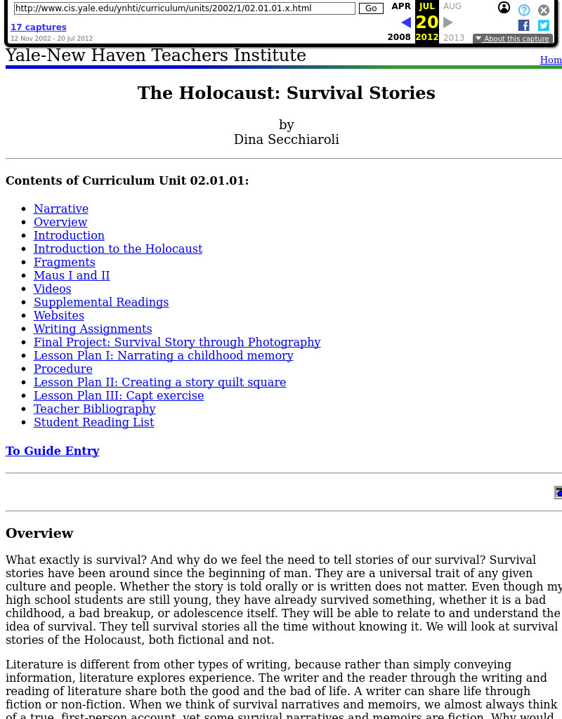 The Holocaust: Survival Stories Lesson Plan The Holocaust: Survival Stories Lesson Plan