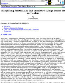Integrating Printmaking and Literature: A high school art curriculum Lesson Plan Integrating Printmaking and Literature: A high school art curriculum Lesson Plan