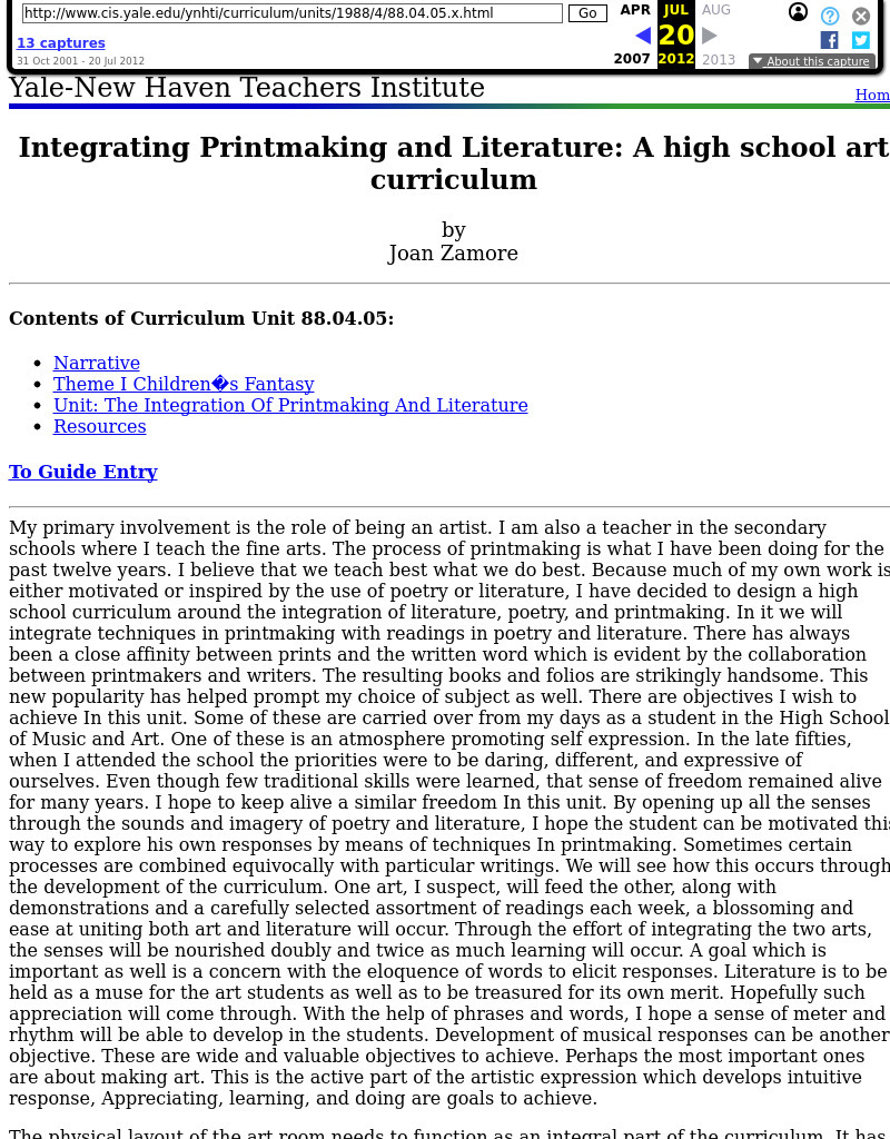 Integrating Printmaking and Literature: A high school art curriculum Lesson Plan Integrating Printmaking and Literature: A high school art curriculum Lesson Plan
