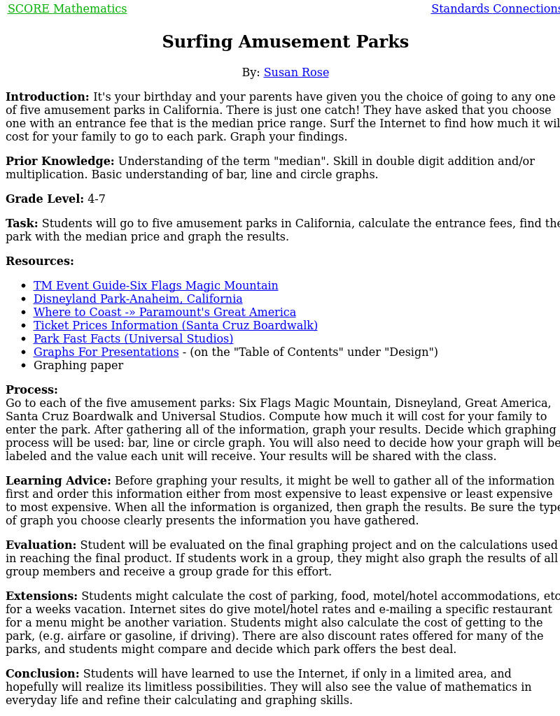 Surfing Amusement parks Lesson Plan Surfing Amusement parks Lesson Plan