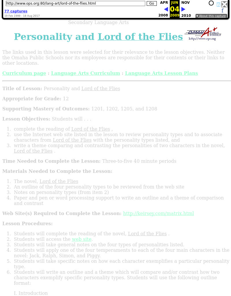 Personality and Lord of the Flies Lesson Plan Personality and Lord of the Flies Lesson Plan