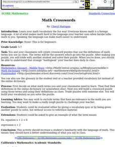 Math Crosswords Lesson Plan Math Crosswords Lesson Plan