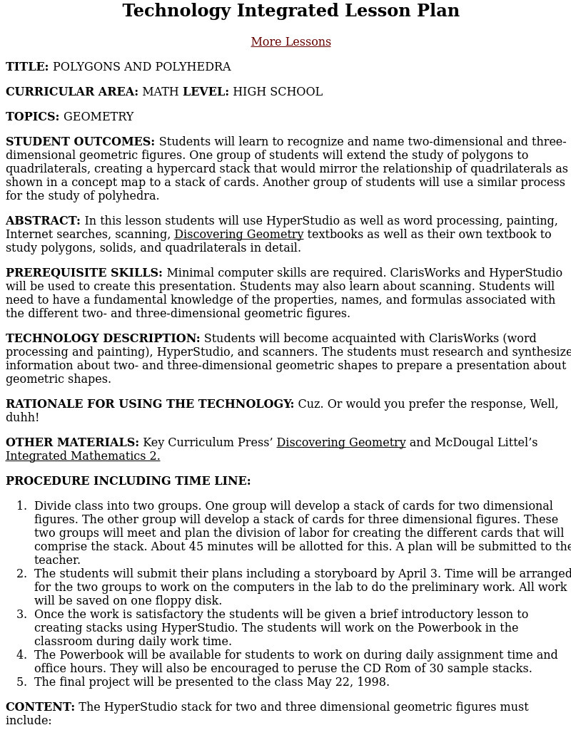 Polygons And Polyhedra Lesson Plan Polygons And Polyhedra Lesson Plan