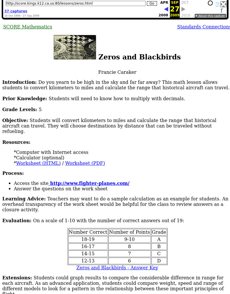 Zeros and Blackbirds Lesson Plan Zeros and Blackbirds Lesson Plan
