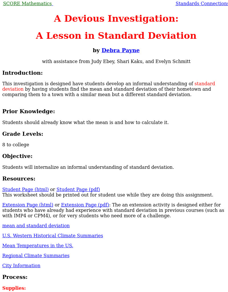 A Lesson In Standard Deviation Lesson Plan A Lesson In Standard Deviation Lesson Plan